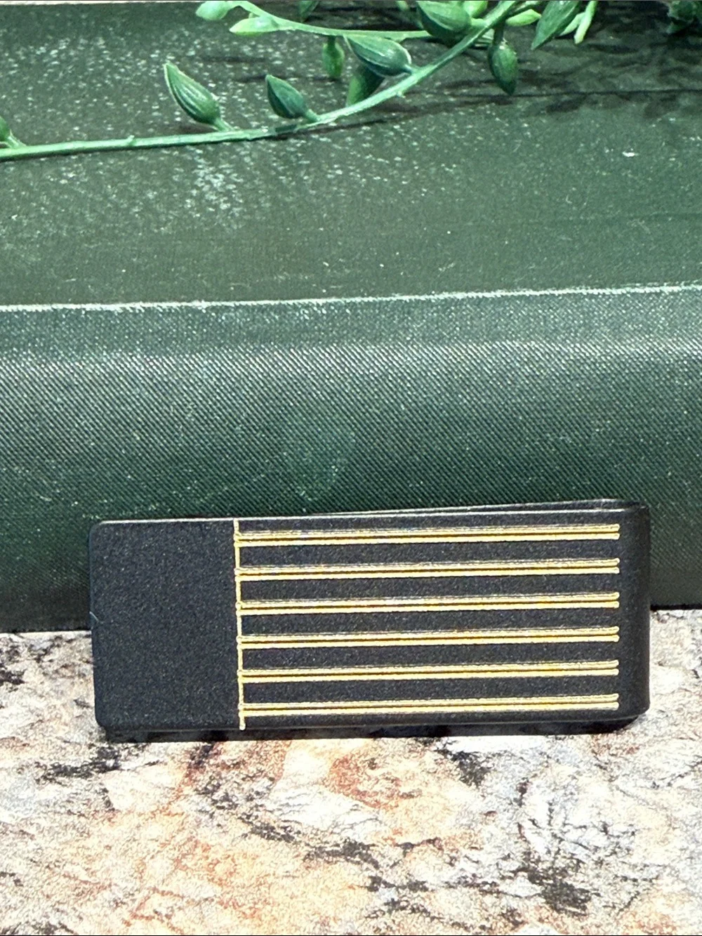 Black Money Clip with Gold Accent Stripes